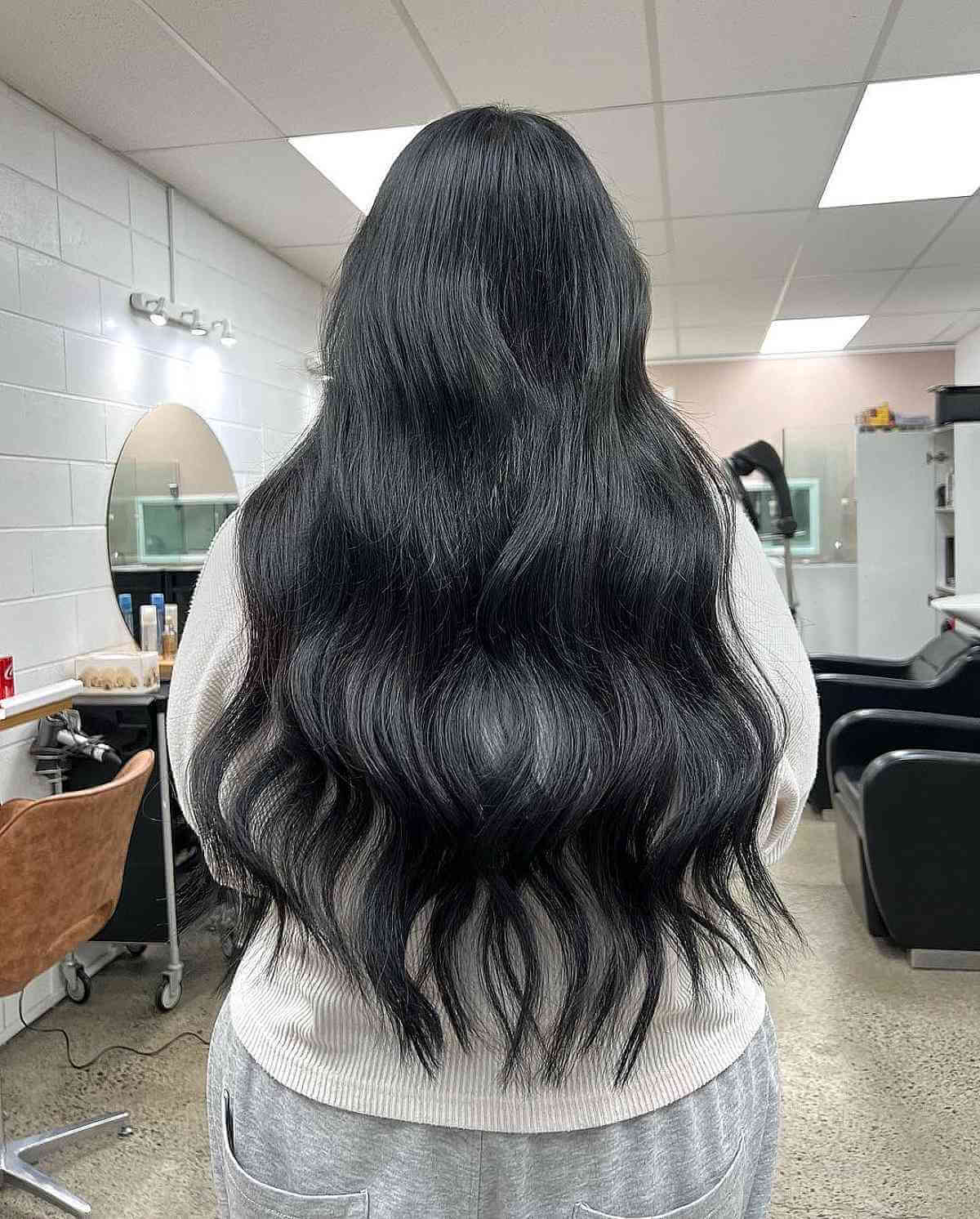 Textured Long Black Hair with Soft Waves