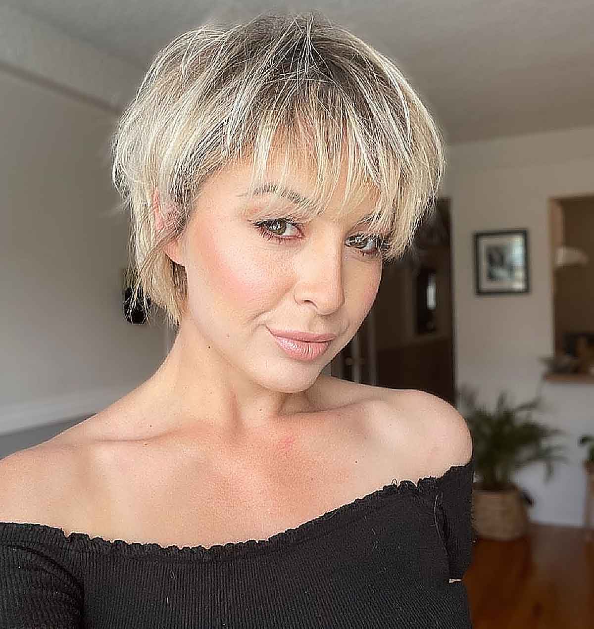 Textured Blonde Bixie with Soft Bangs