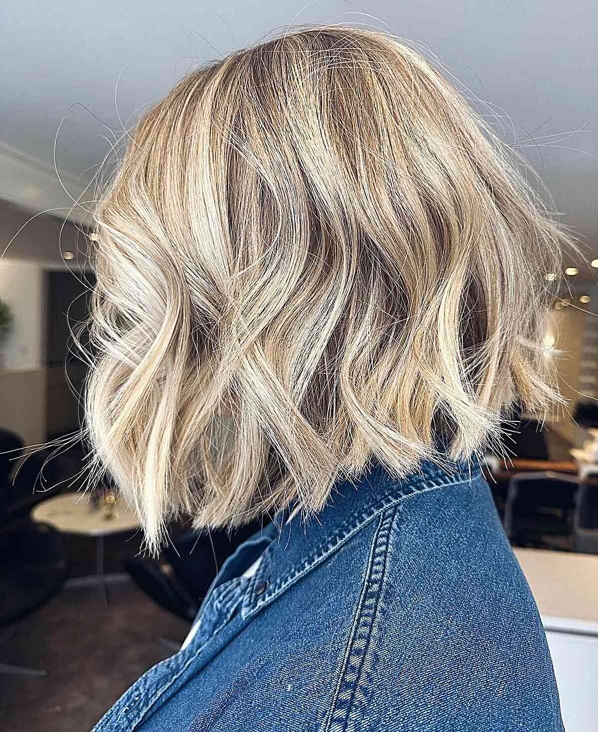 Neck-Length Textured Blonde Bob with Gentle Waves