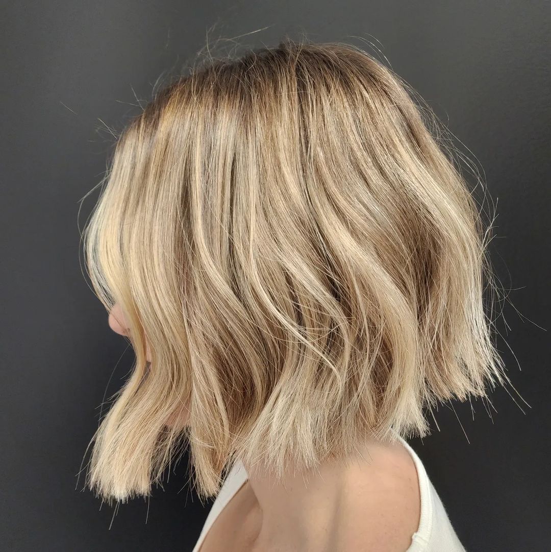 Short Textured Blonde Dimensional Bob for Thick Hair