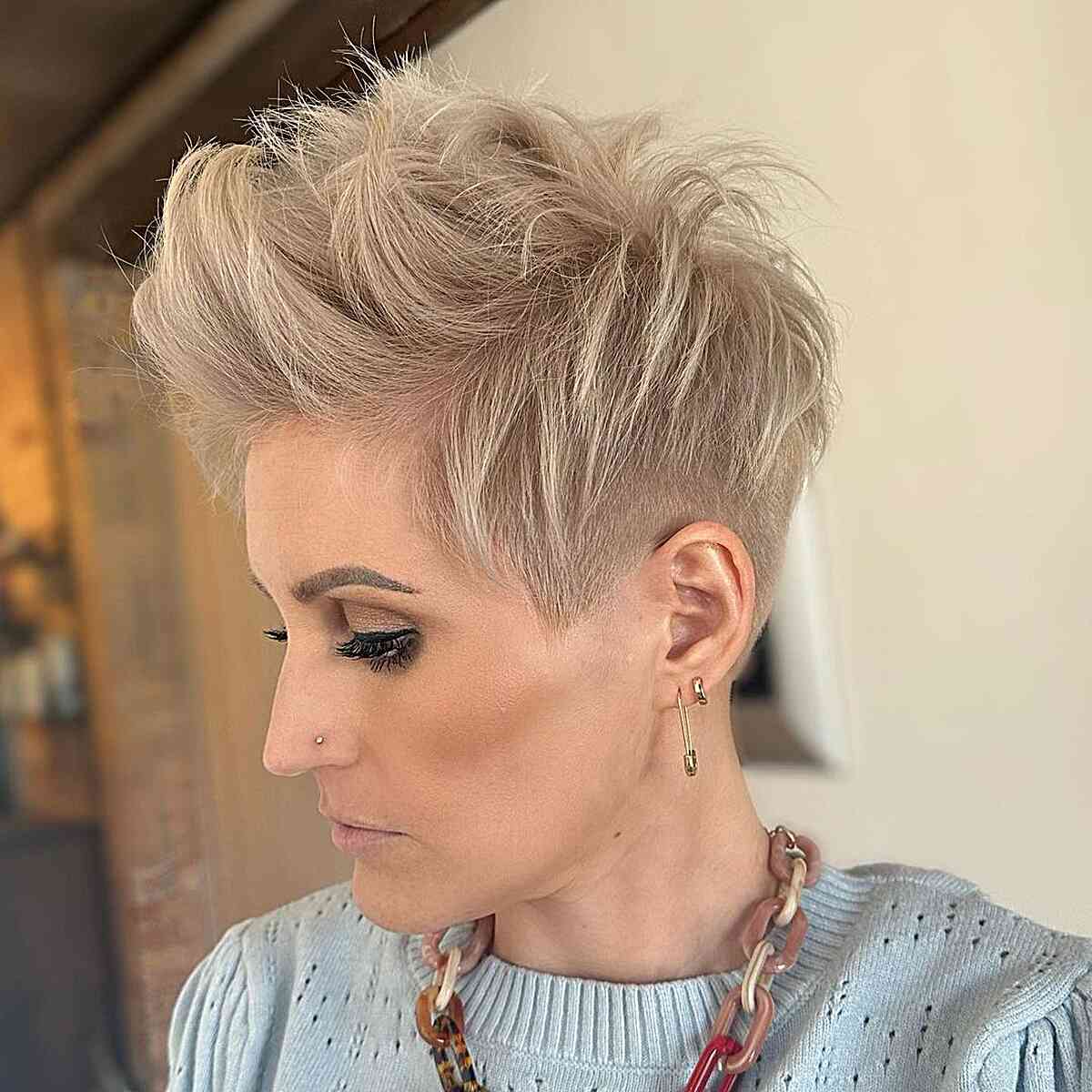 Textured Blonde Pixie for Older Women with an edgy style