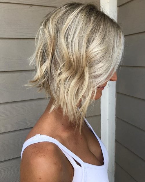 textured blonde short angled bob hairstyle