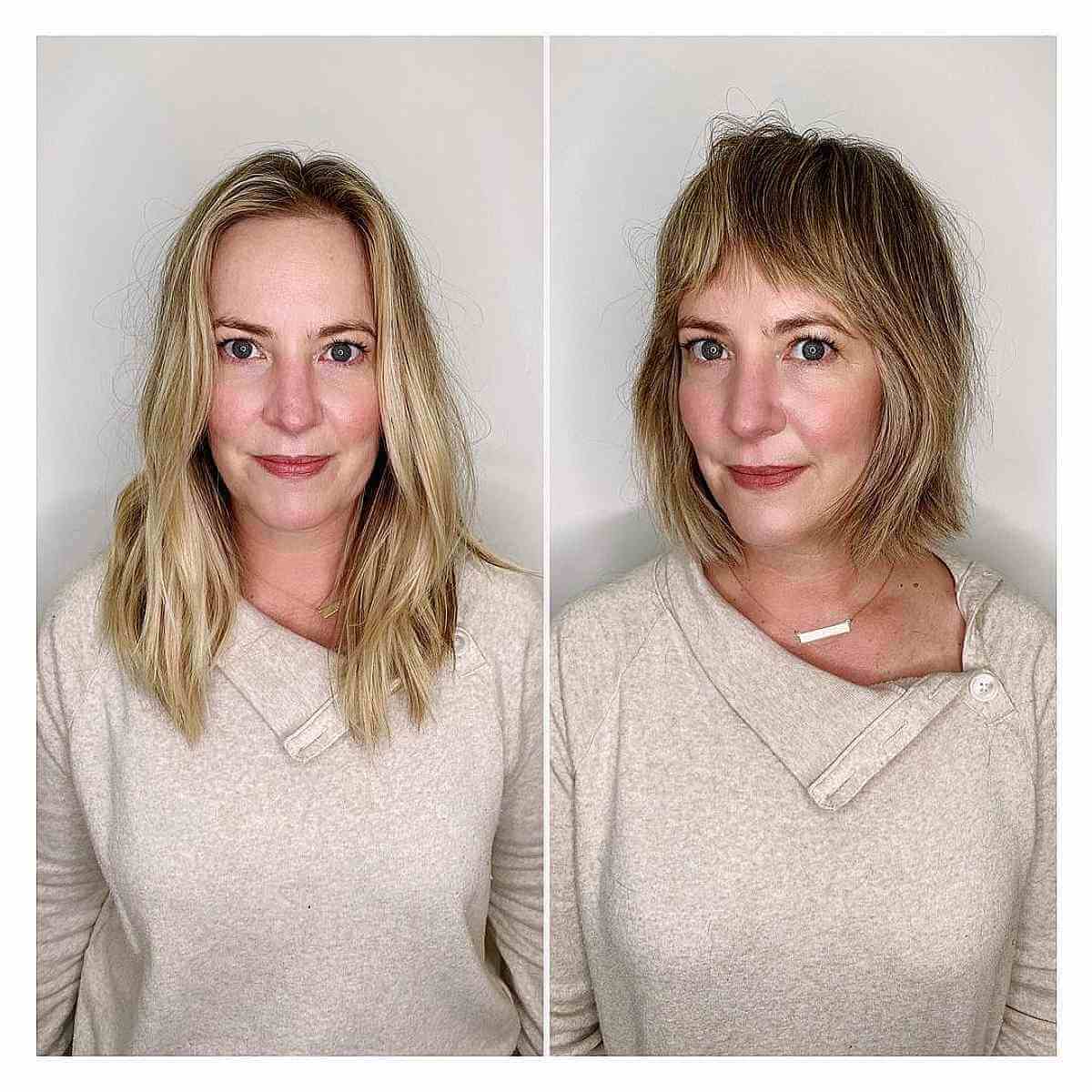 Textured Bob with Bangs for Women Over 40 with Thin Hair