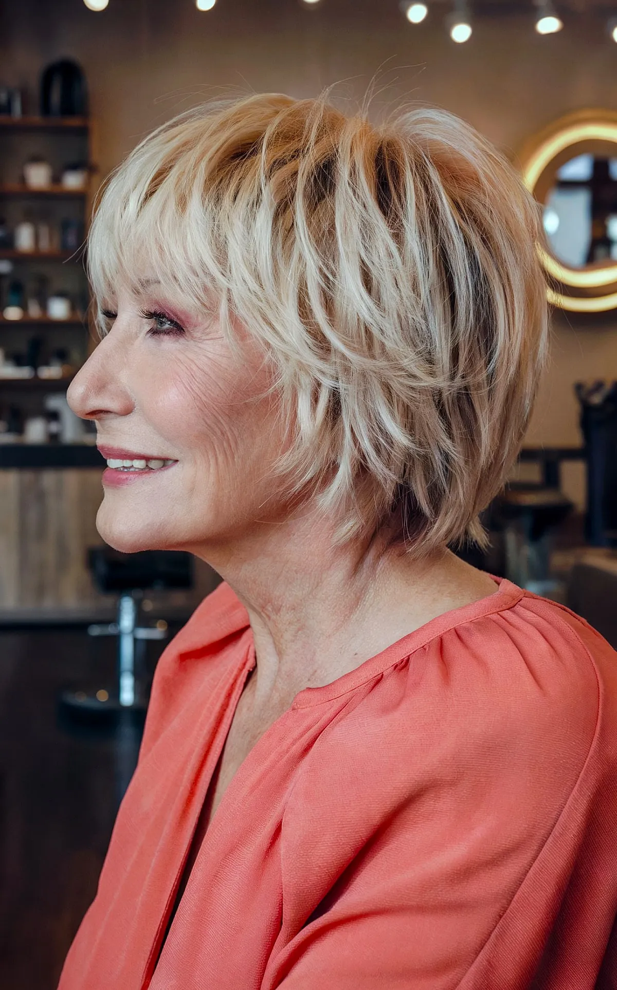 Textured Bob with Playful Layers for 70-Year-Old Women