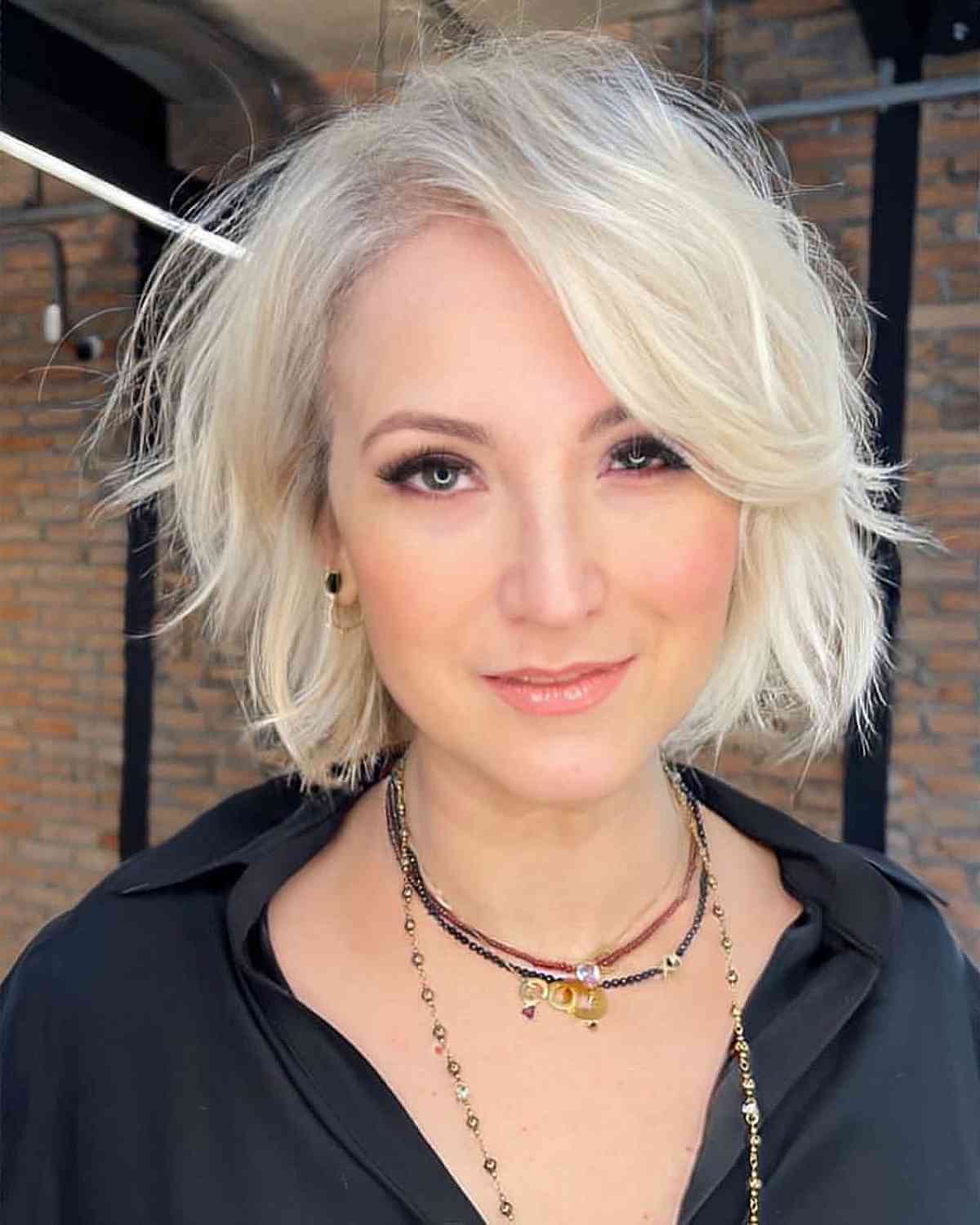 Textured Bob with Side Bangs for Wavy Hair