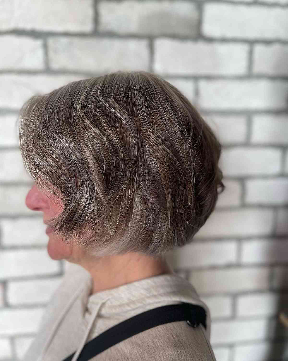 Textured Jaw-Length Bob with Silver Highlights for Women Over 60