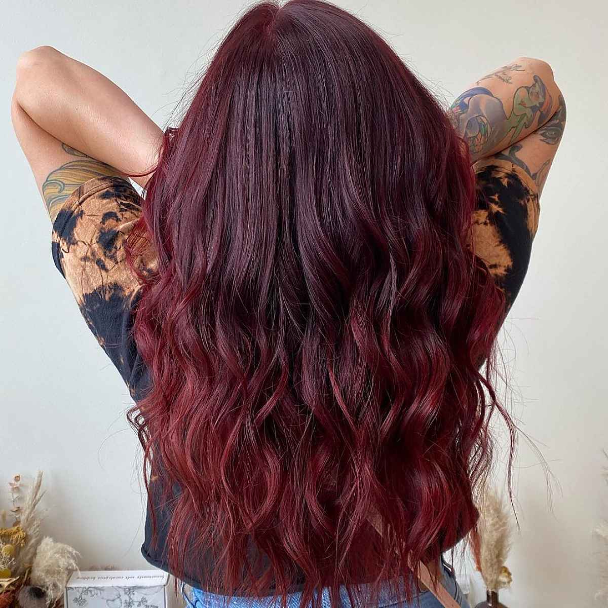 textured boysenberry and burgundy tresses