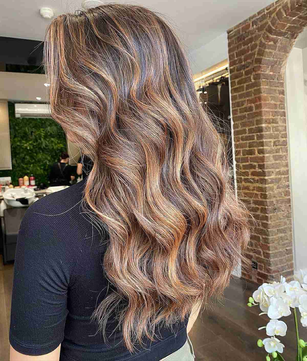 Textured Caramel Balayage Highlights on Medium Brown Hair