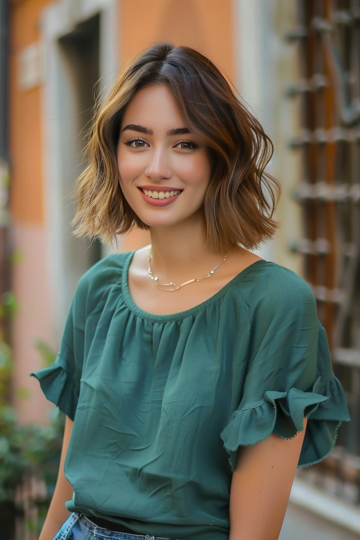 Textured choppy bob hairstyle for fine hair with waves