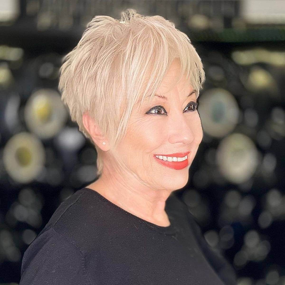 Textured Cropped Cut with Extended Bangs for Women in Their 70s