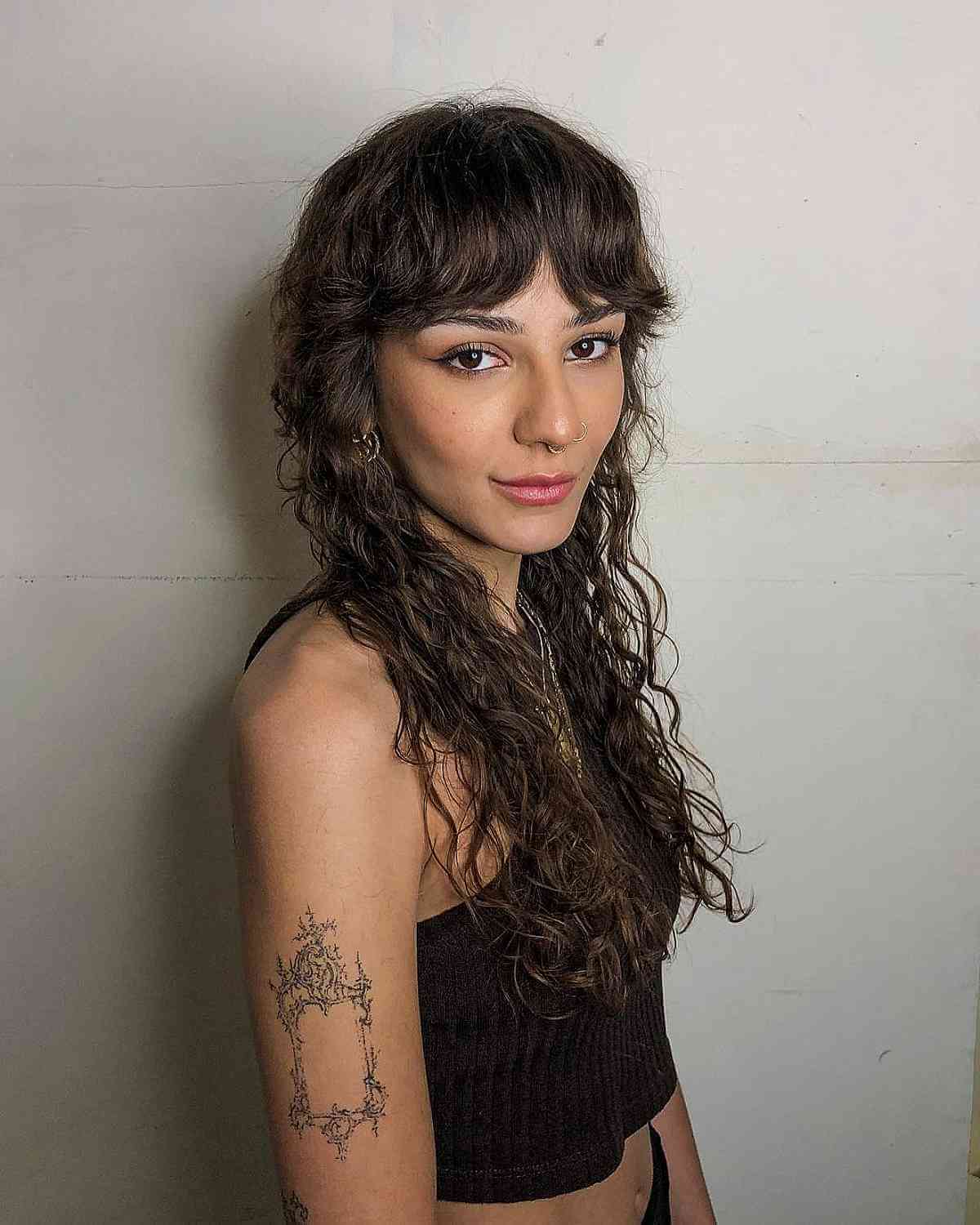 Textured Curly Shag with Soft Bangs on Long Fine Hair