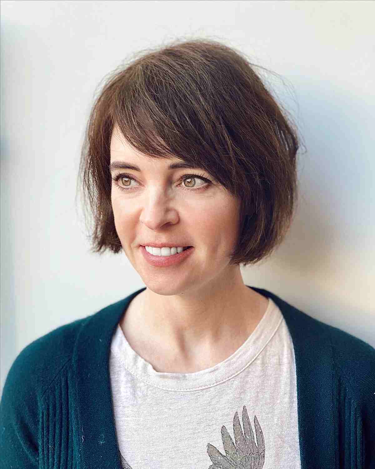 Jaw-Length Textured French Bob with Side-Swept Bangs