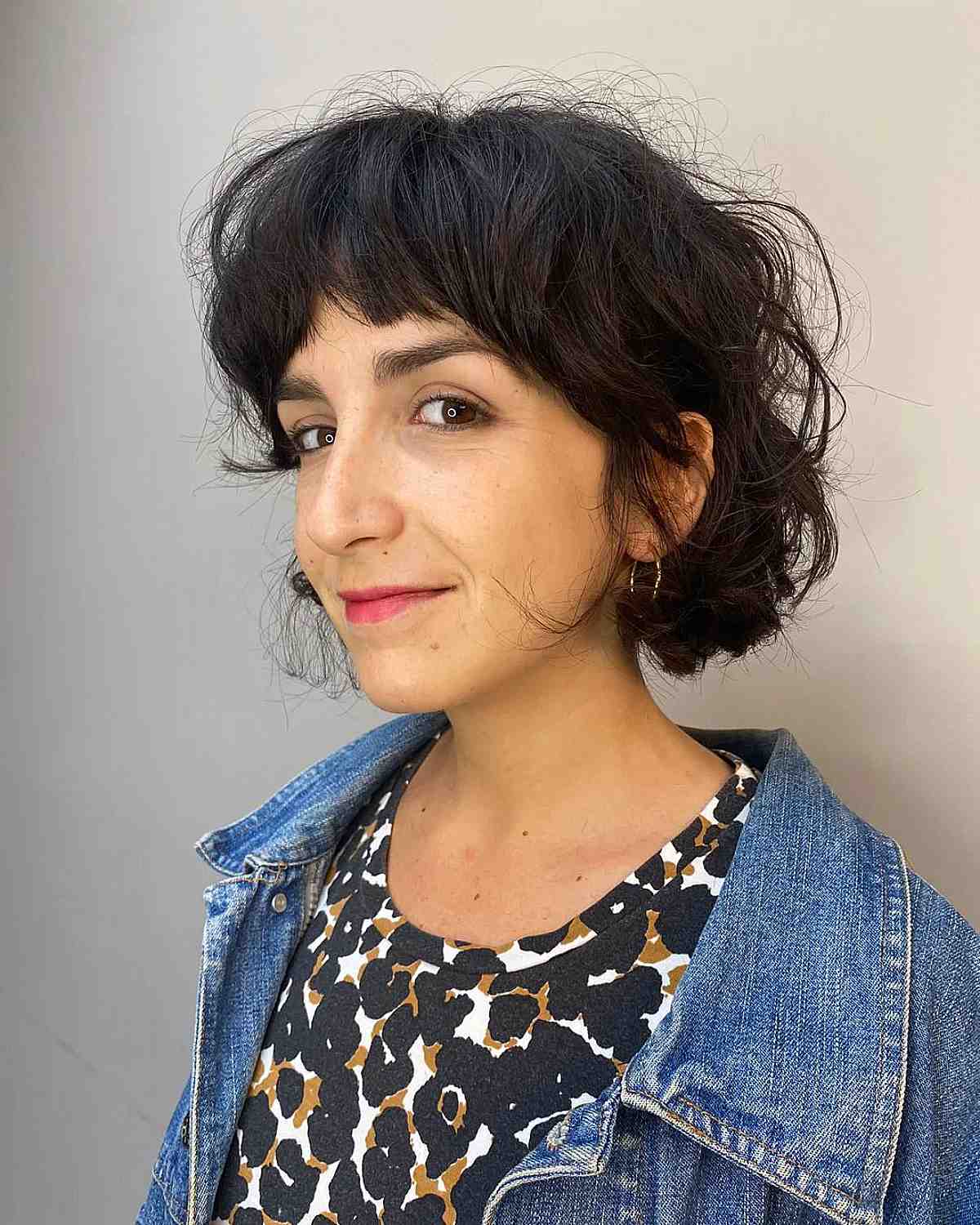 Textured French Curly Bob with Bangs