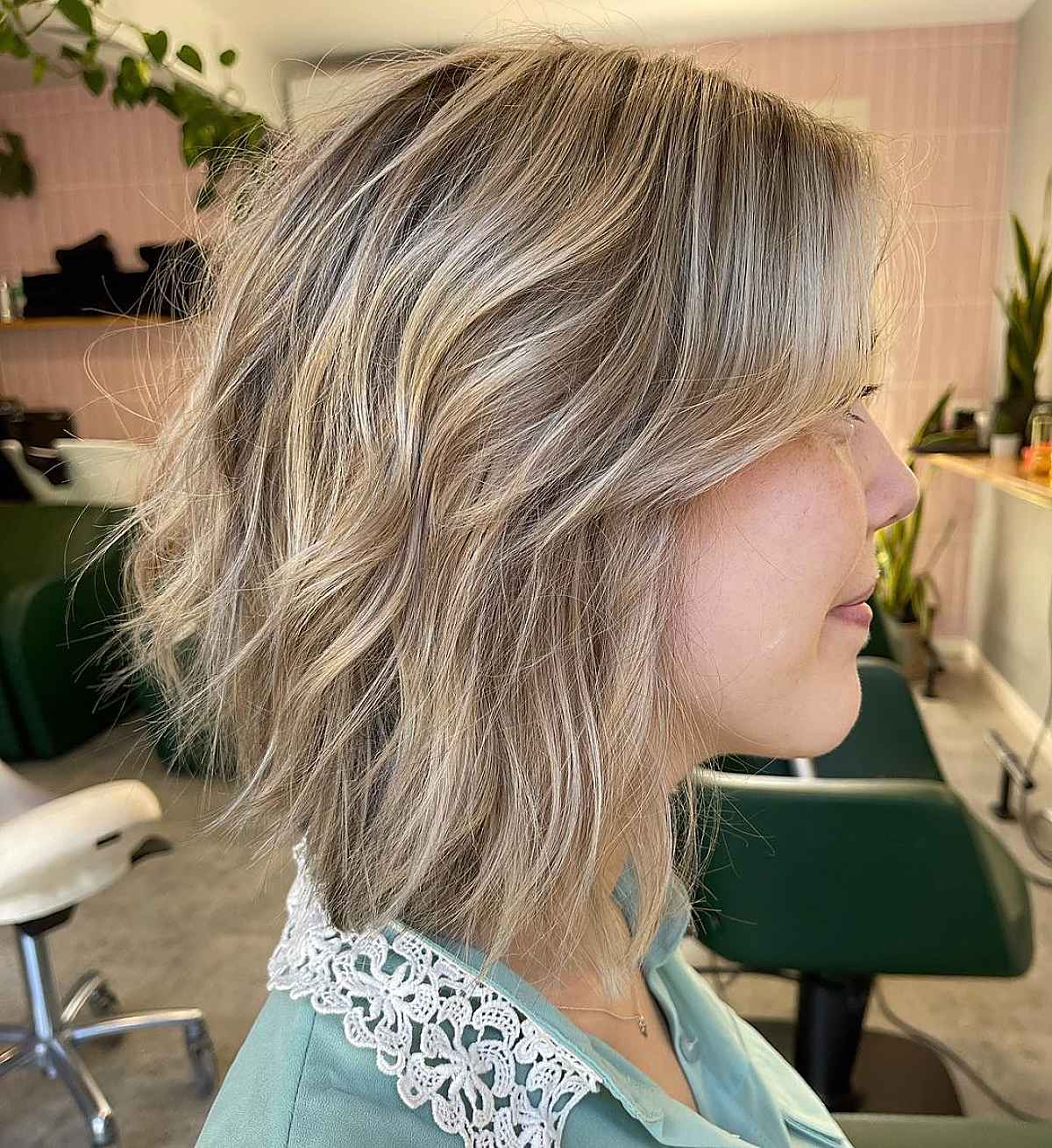 Textured Graduated Lob with Bangs