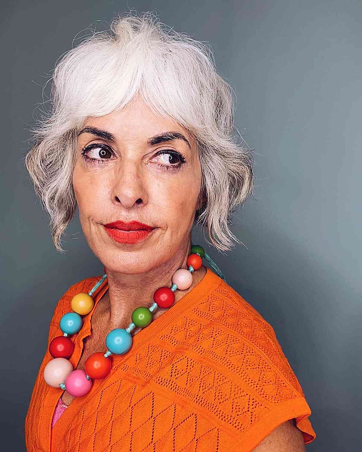 Textured Wavy Grey French Bob for Women Over 60