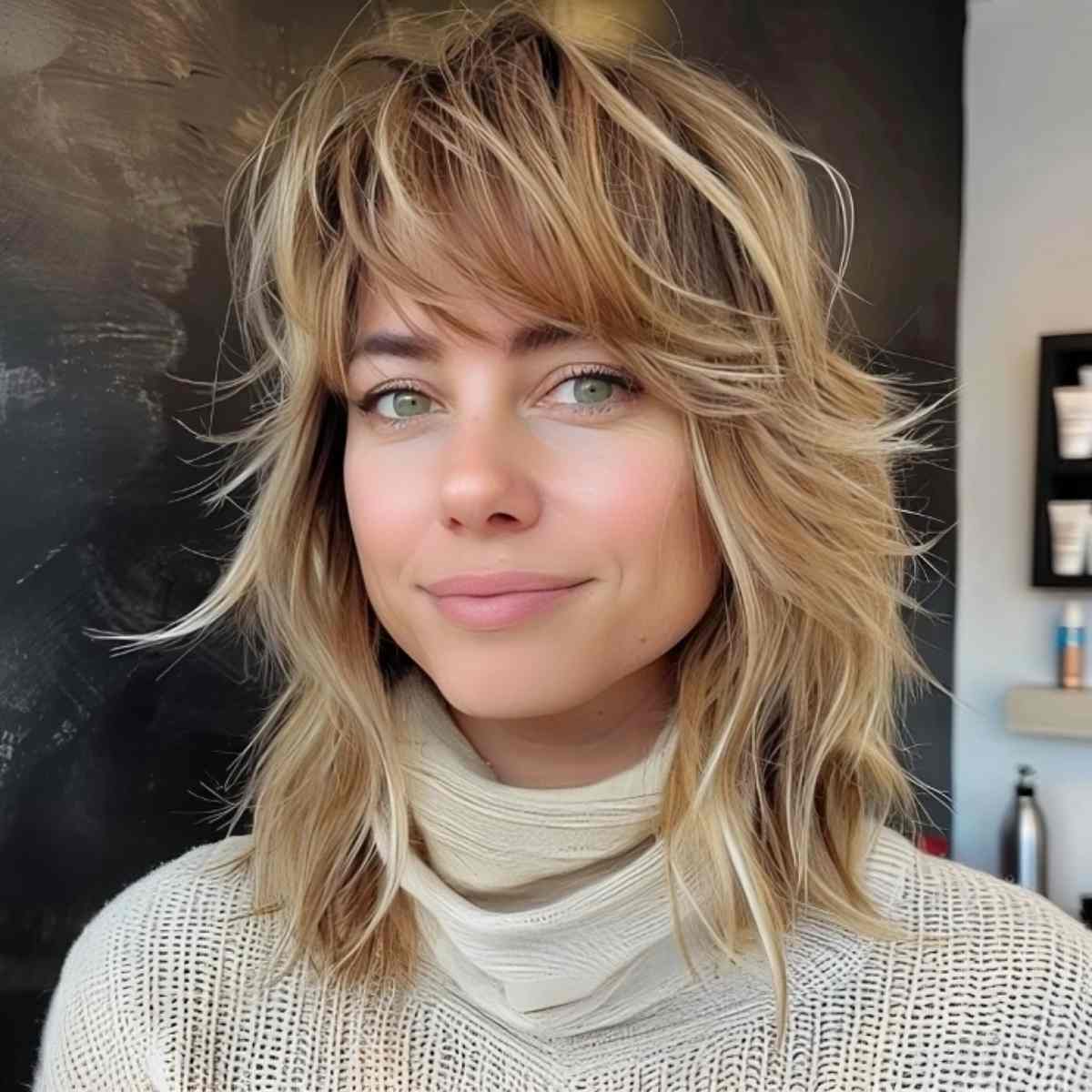 Textured Hairstyle with Feathery Bangs for Fine Hair