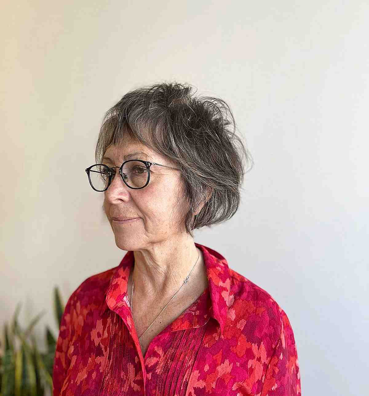 Textured Jaw-Length Bob and Bangs for Mature Women