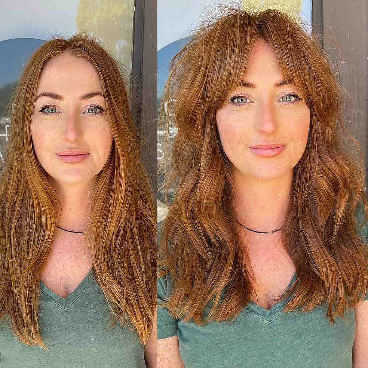 Textured Layered Cut with Center Part Bangs for Oval Faces