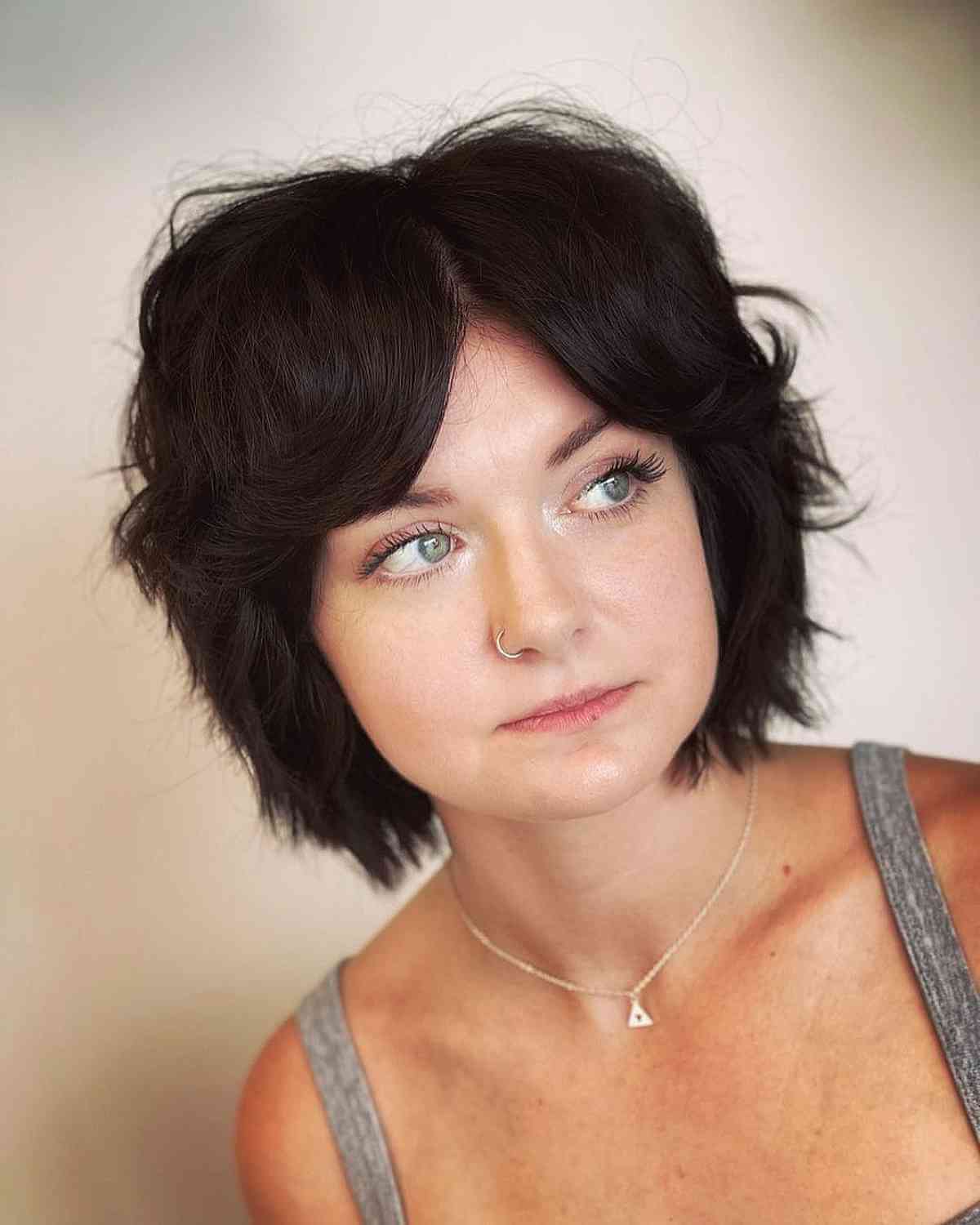 Textured Shaggy Layers with Curtain Fringe on Short Hair