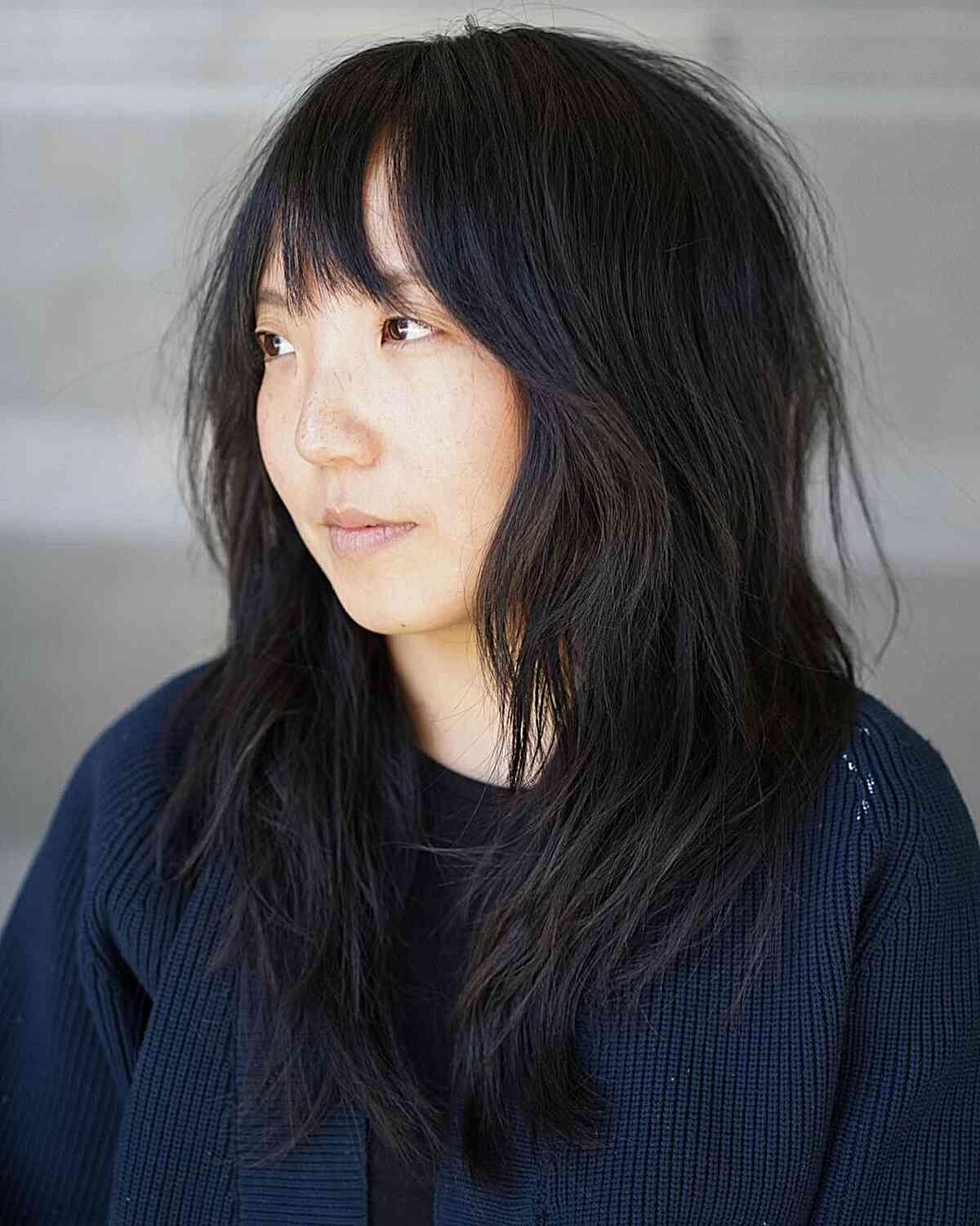 Textured Layers and Edgy Fringe for Mid-Length fine hair