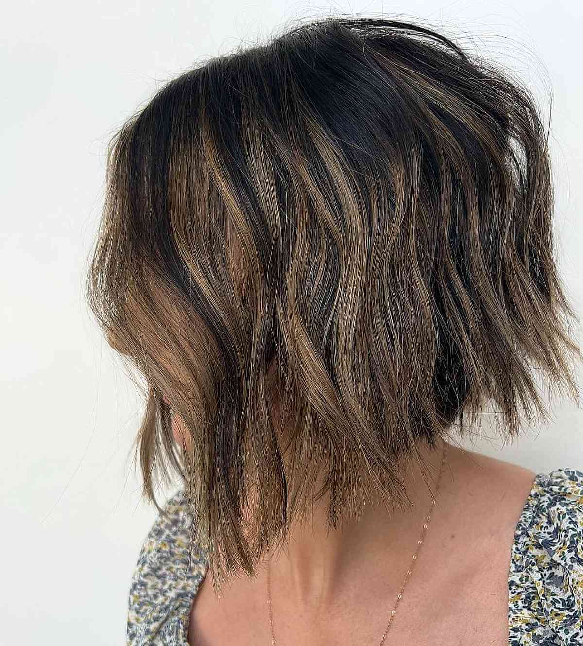 Textured Short Lived-In Choppy Bob with Brown Balayage