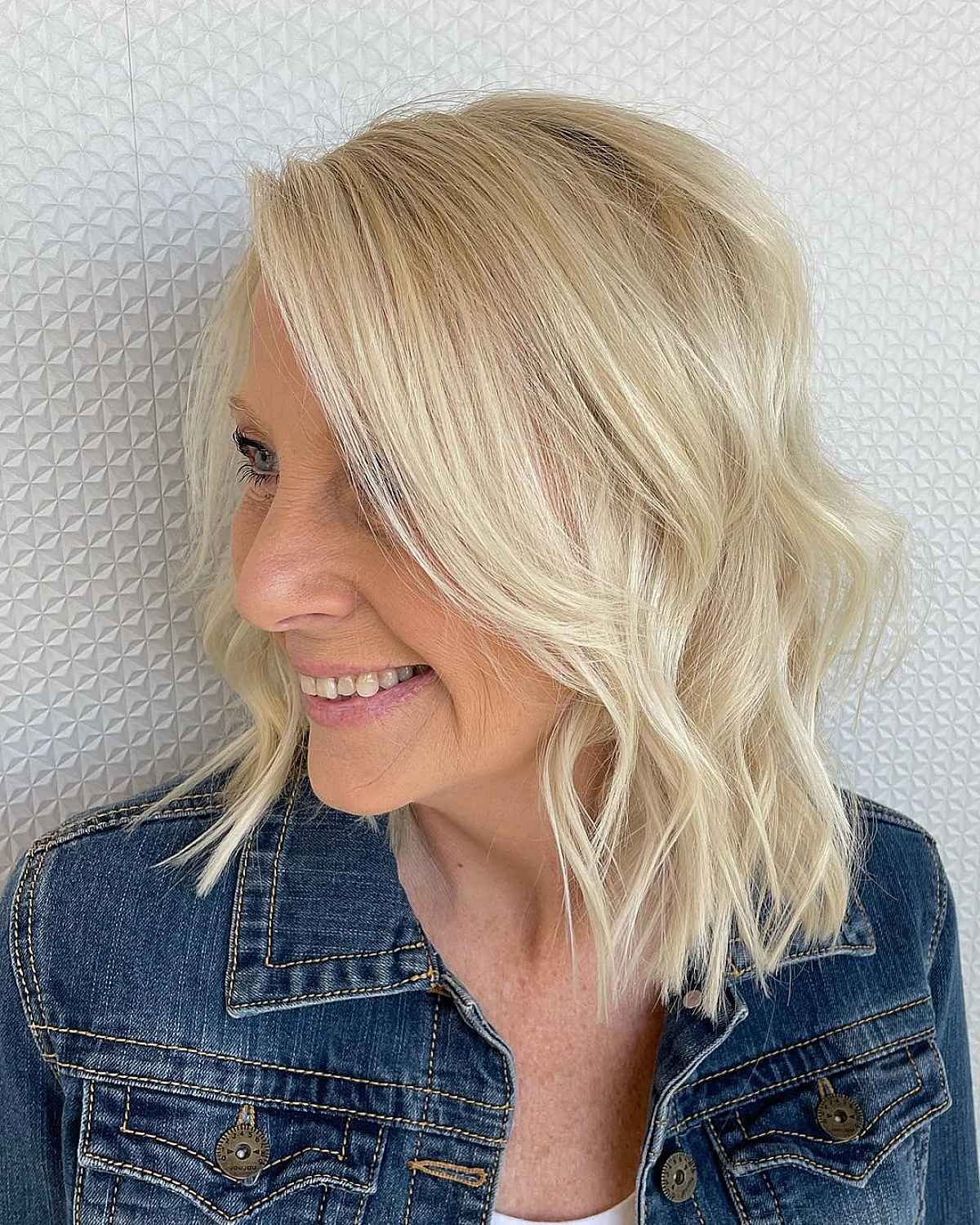 Textured Lob for Women Over 60 with Fine Hair