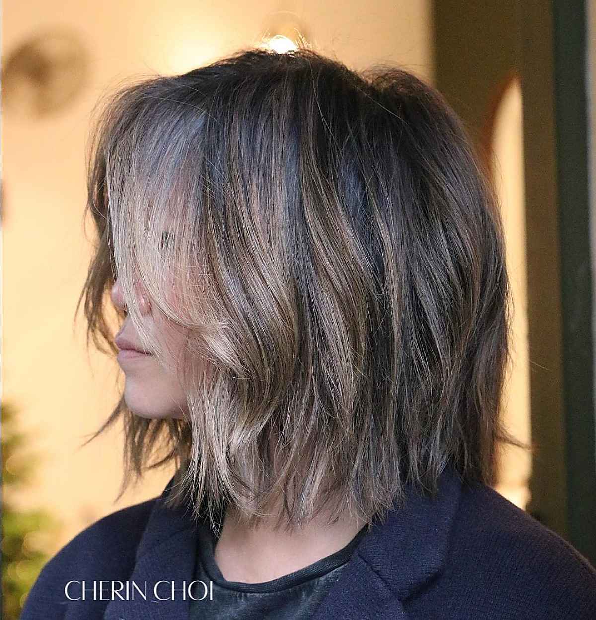 Textured Lob with Layered Face Framing for Women with Thick Hair
