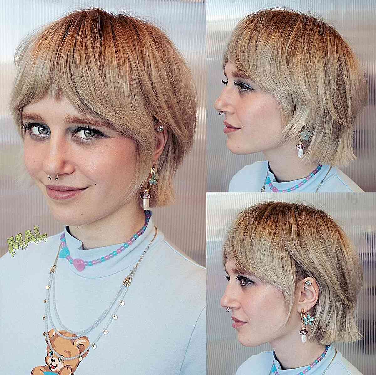 Textured Long Bixie with Bottleneck Fringe featuring Blunt Ends and Long Layers