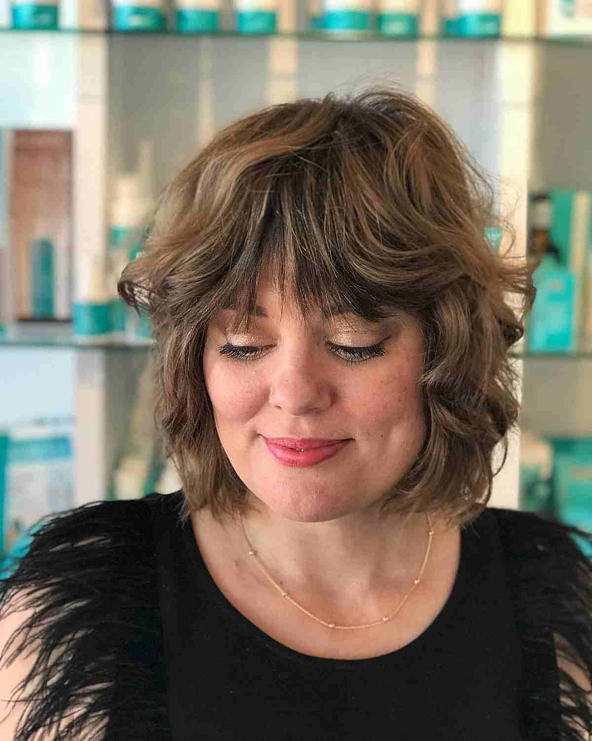 Textured Long Bob Hairstyle with Beach Waves for a Square Face