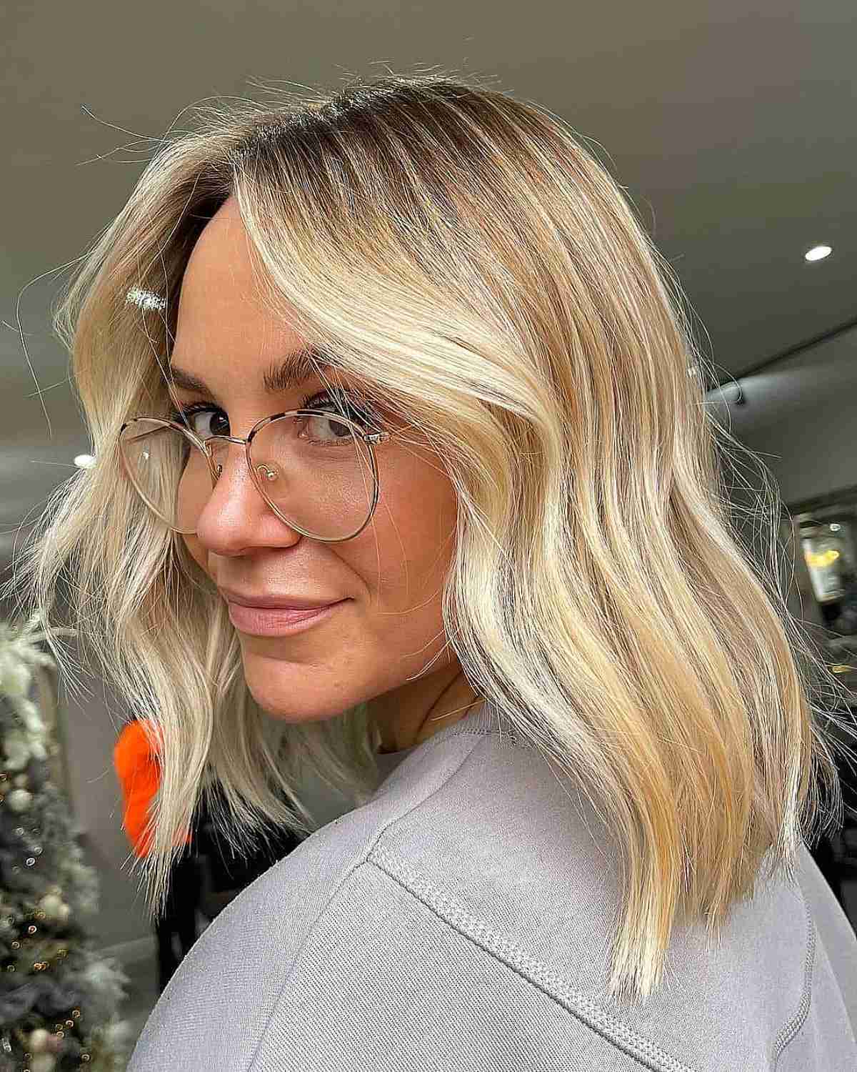 Shoulder-Length Textured Long Bob with Gentle Waves for Finer Hair