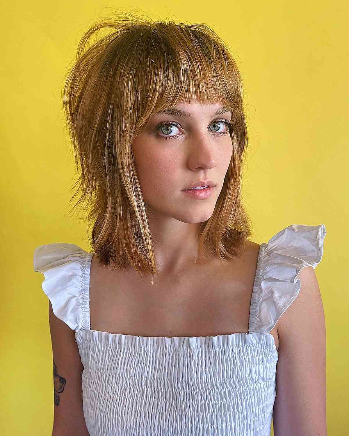 Textured Long Bob with Straight Bangs