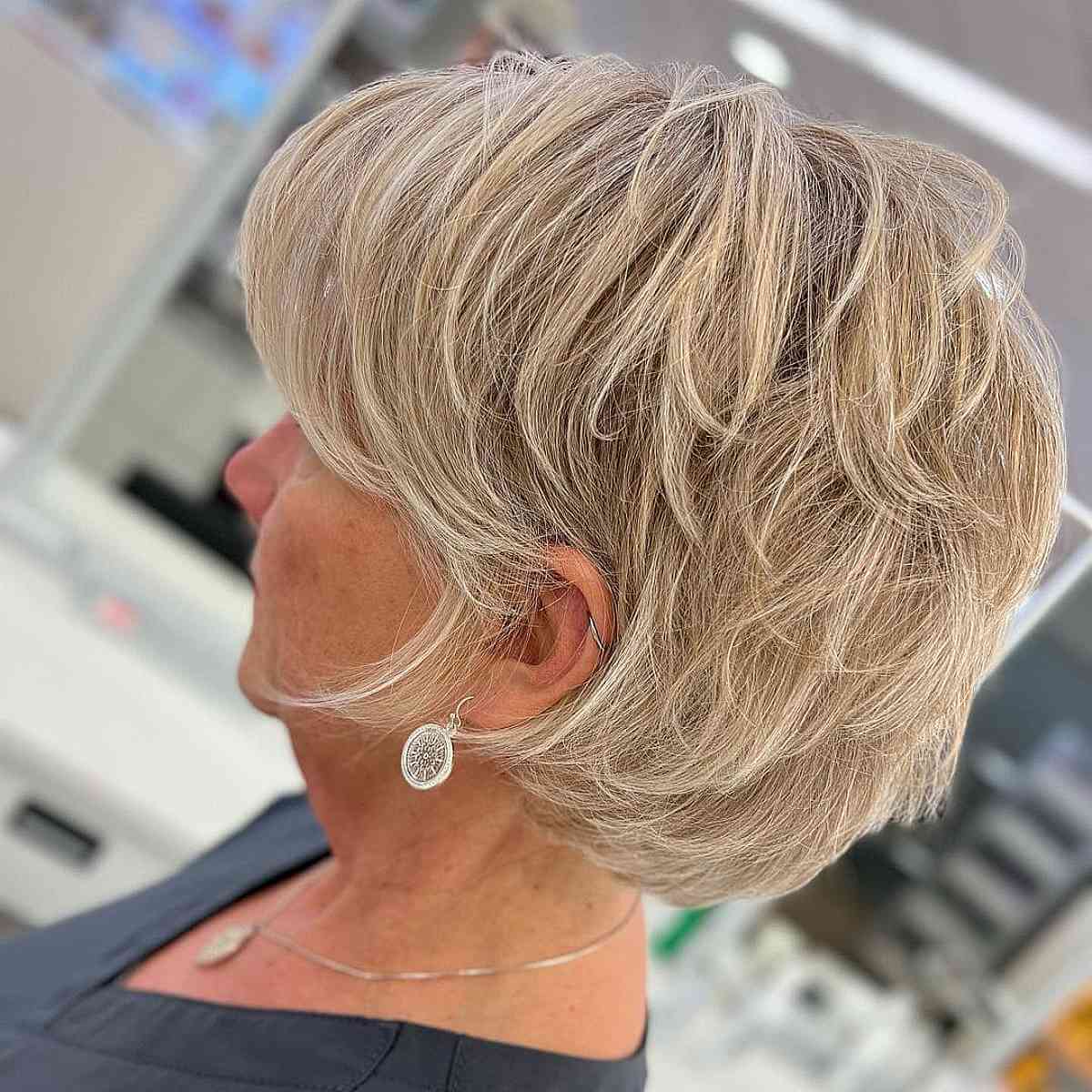 Textured Long Pixie with Layers for Seventy Year Olds