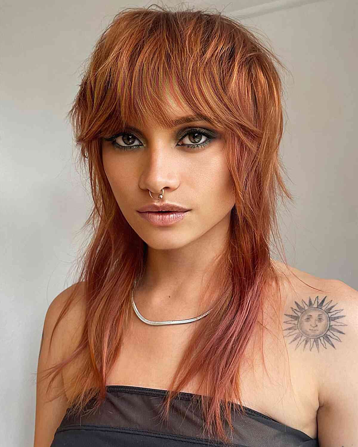 Medium Shaggy Mullet with Fringe for Fine Hair