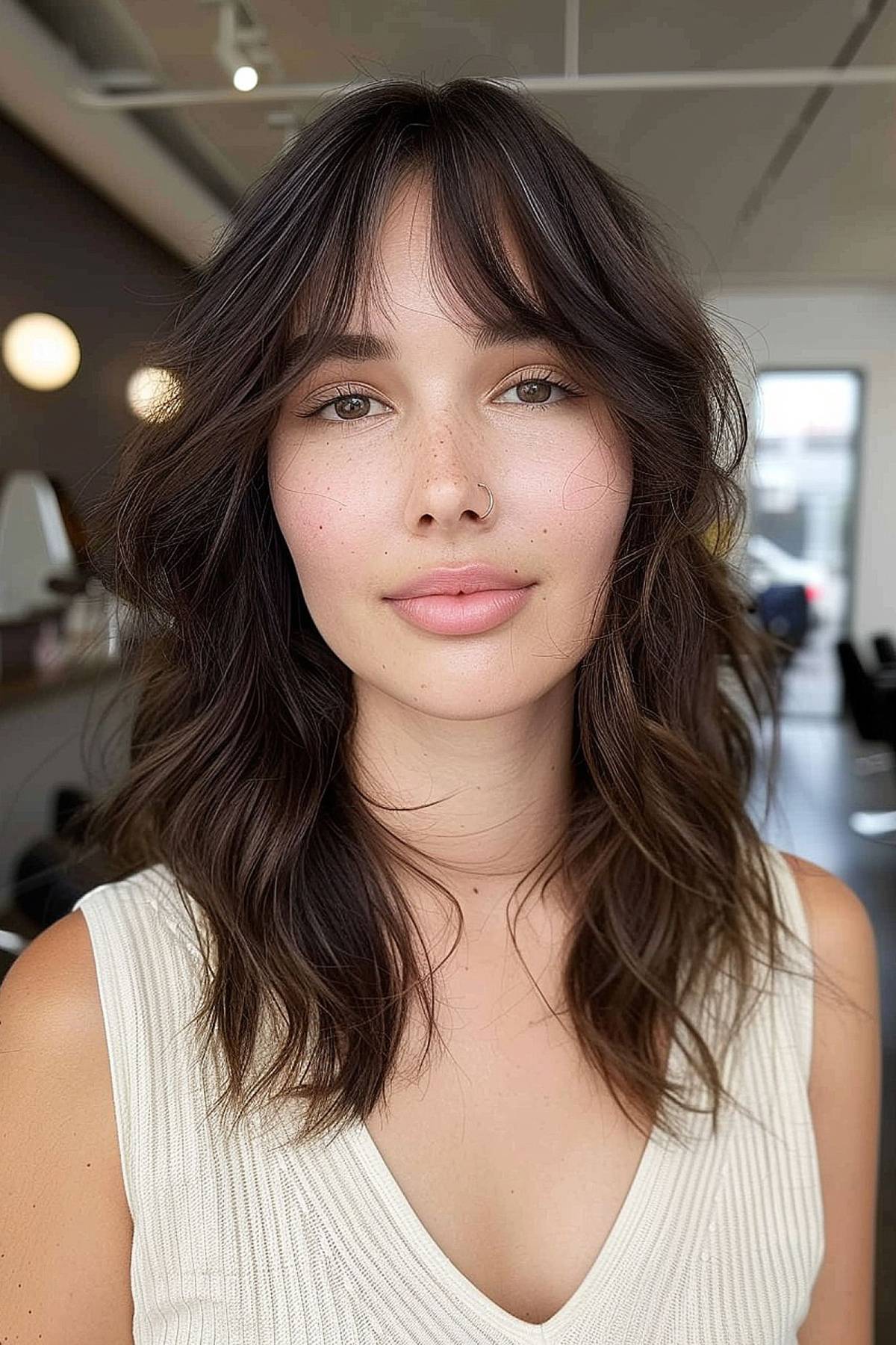 Textured mid-length shag cut with layered ends