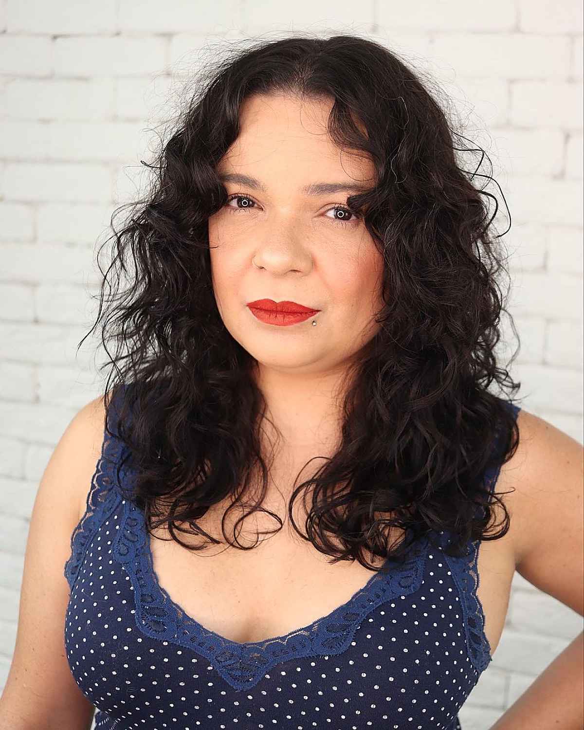 textured mid-length shag for dark locks