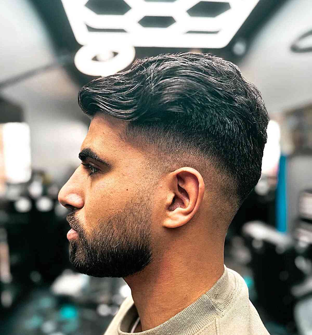 Textured Modern Thick Mid-Fade Haircut with Facial Hair for Men