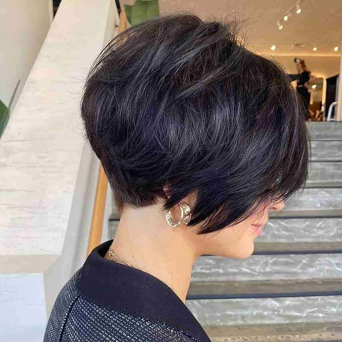 Stylish Textured Pixie Bob for Thick Ear-Length Hair