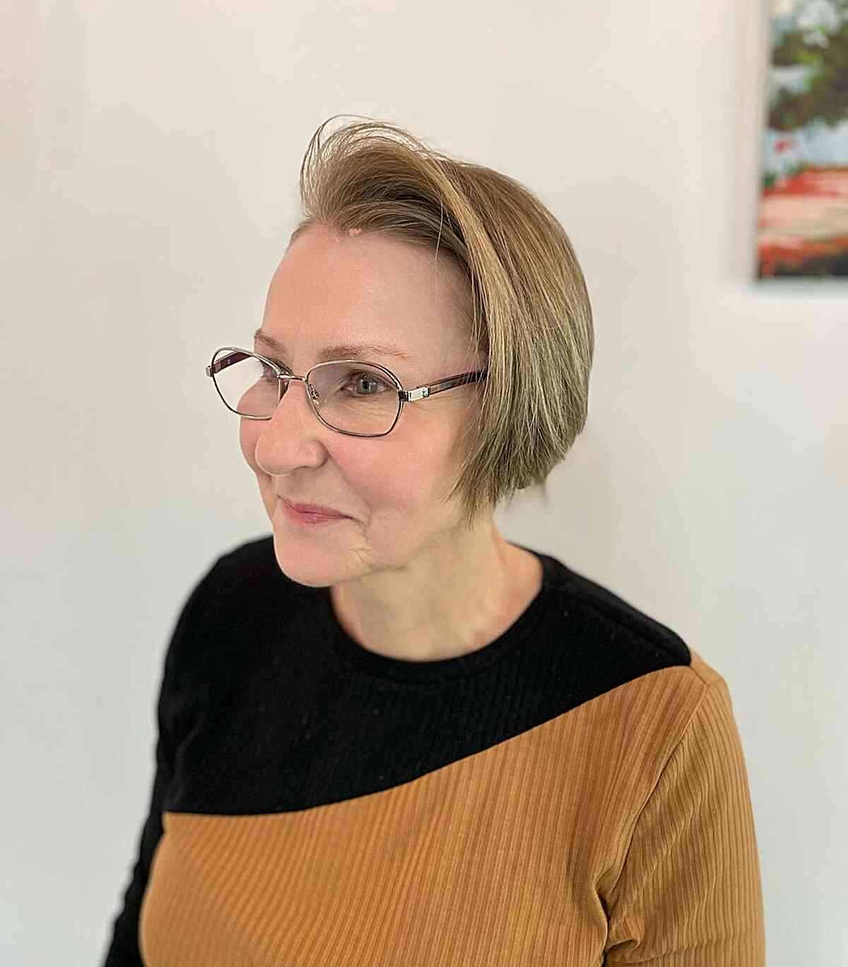 Textured Pixie Bob with Asymmetric Side Part on women of older age