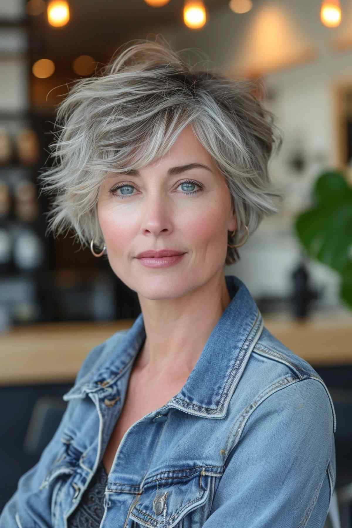 A textured pixie bob featuring a stylish side sweep for effortless elegance