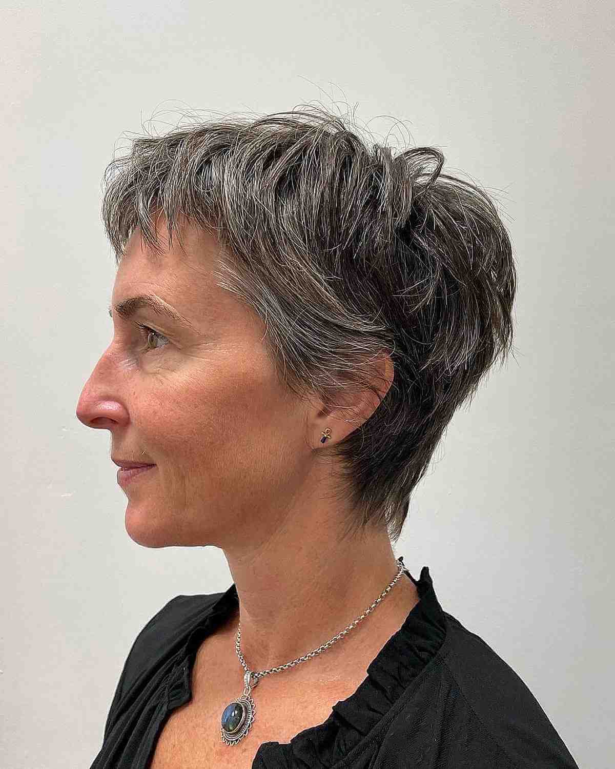 Textured Pixie with Micro Bangs for Women Over 40