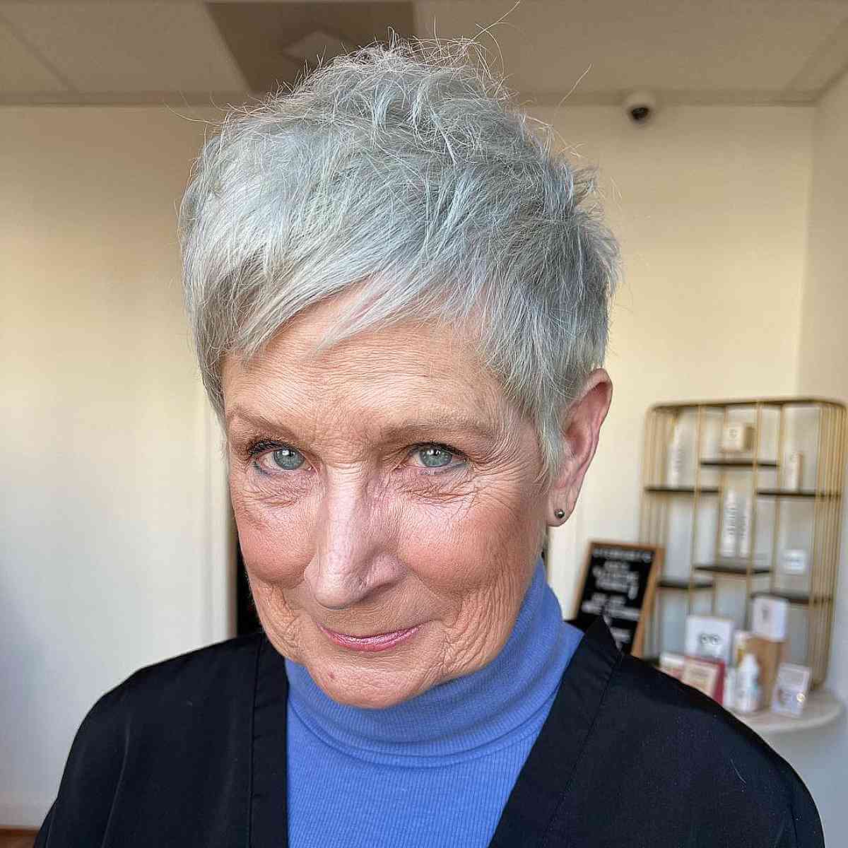 Textured Platinum Pixie Cut for Ladies Above 70
