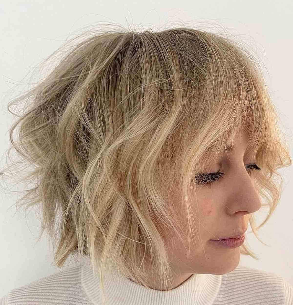 Textured Razored Bob with Fringe