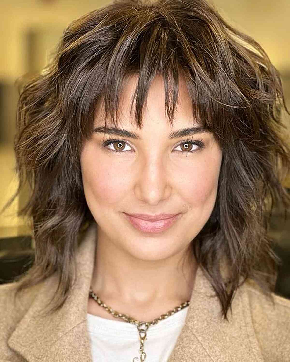Fluffy Medium Shag Cut with Choppy Bangs