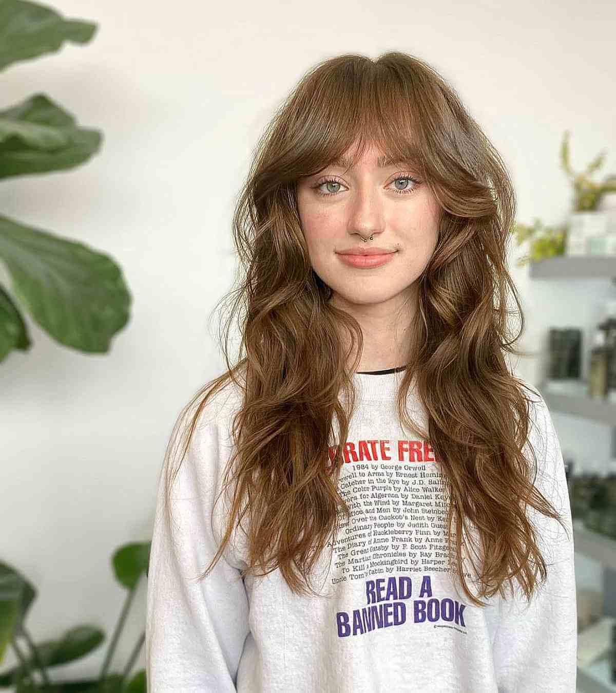 Textured Shag Haircut with Delicate Bangs for Longer Hair