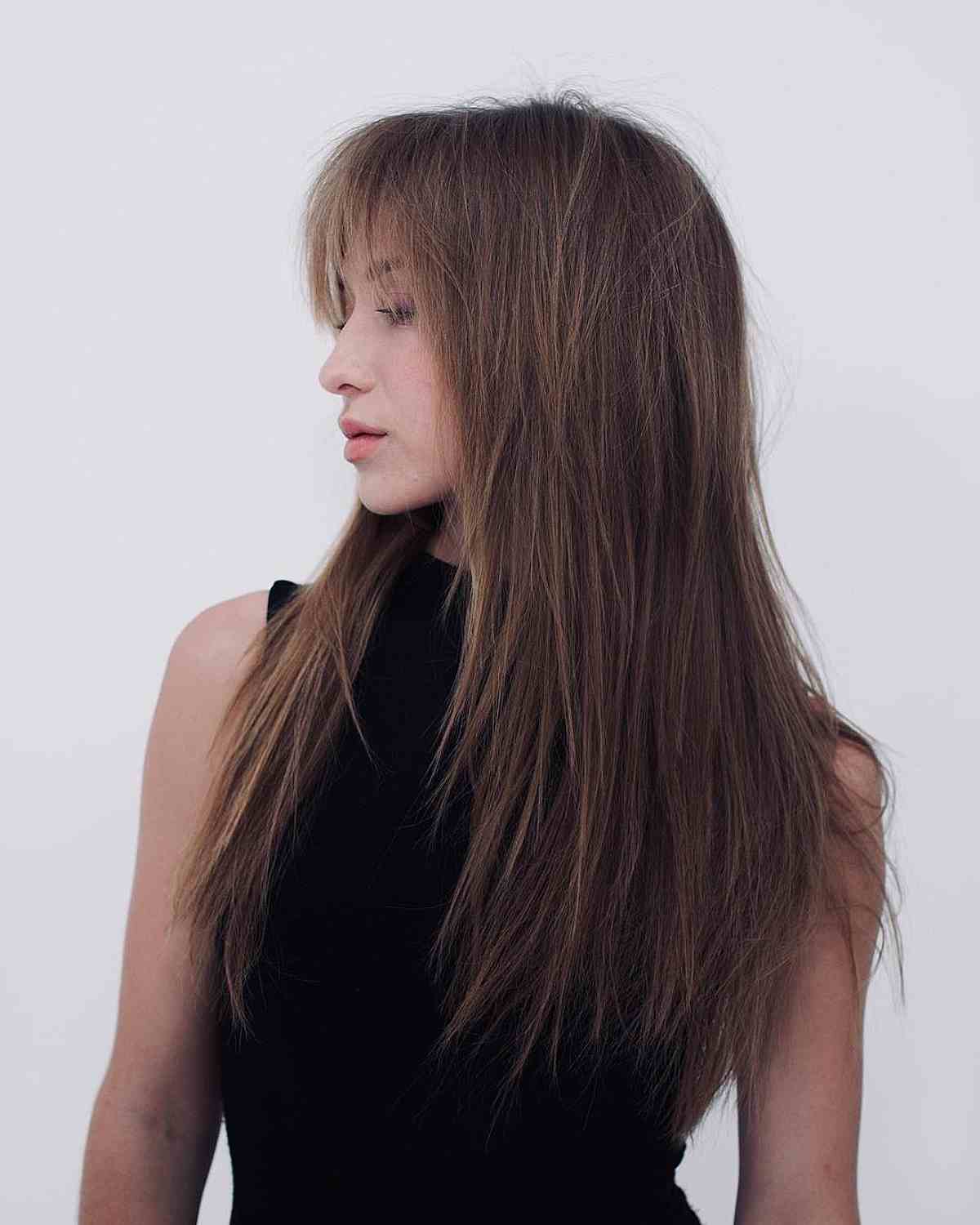 Textured Shag with Bangs for Fine Hair