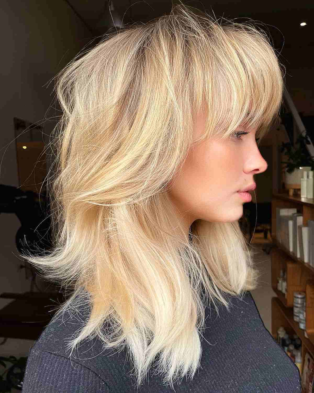 Medium-Length Textured Shag with Bold Bangs