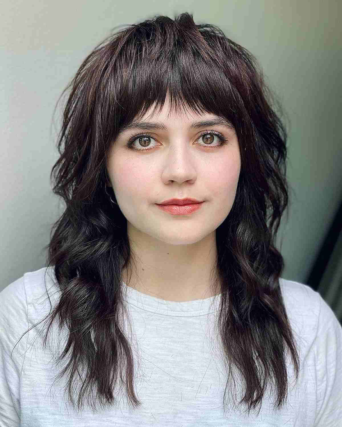 Mid-Length Textured Shag with Edgy Bangs