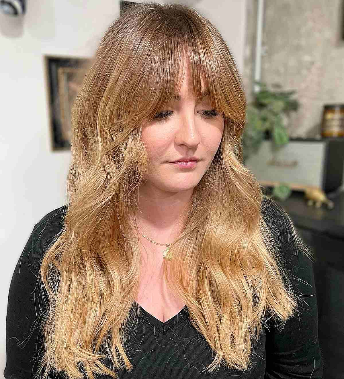Longer Wavy Shag with Face-Framing Bangs
