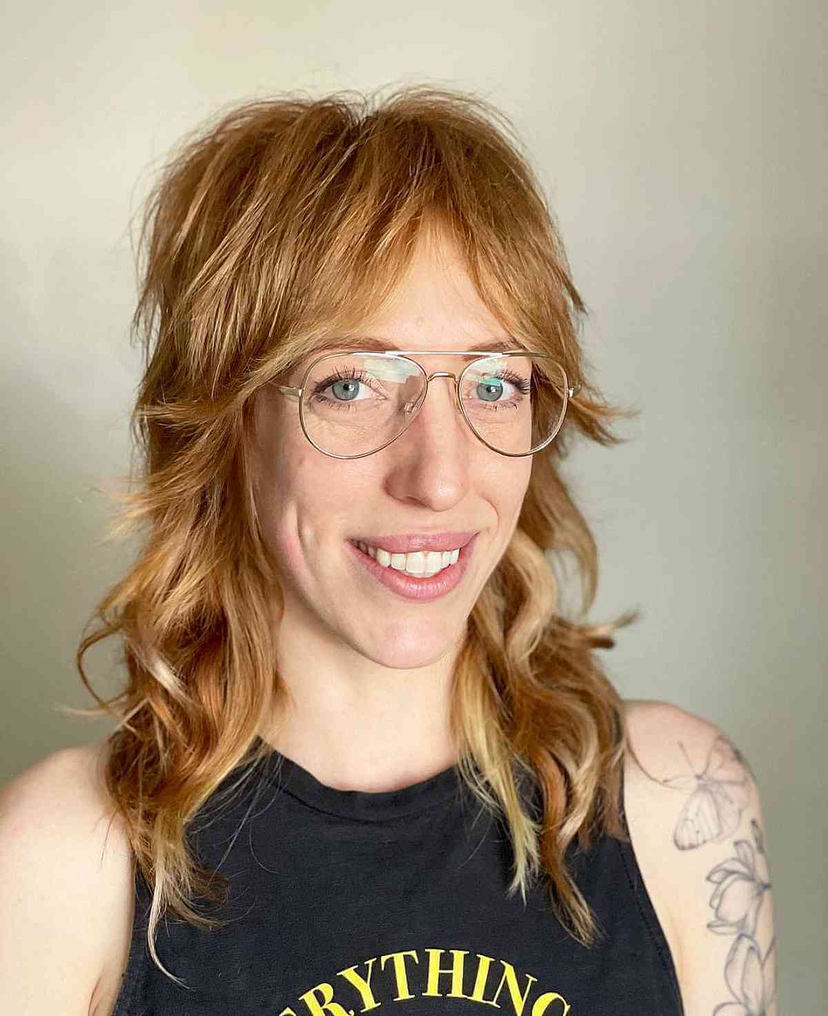 Textured Shag with Soft Curtain Bangs for 40-Year-Olds