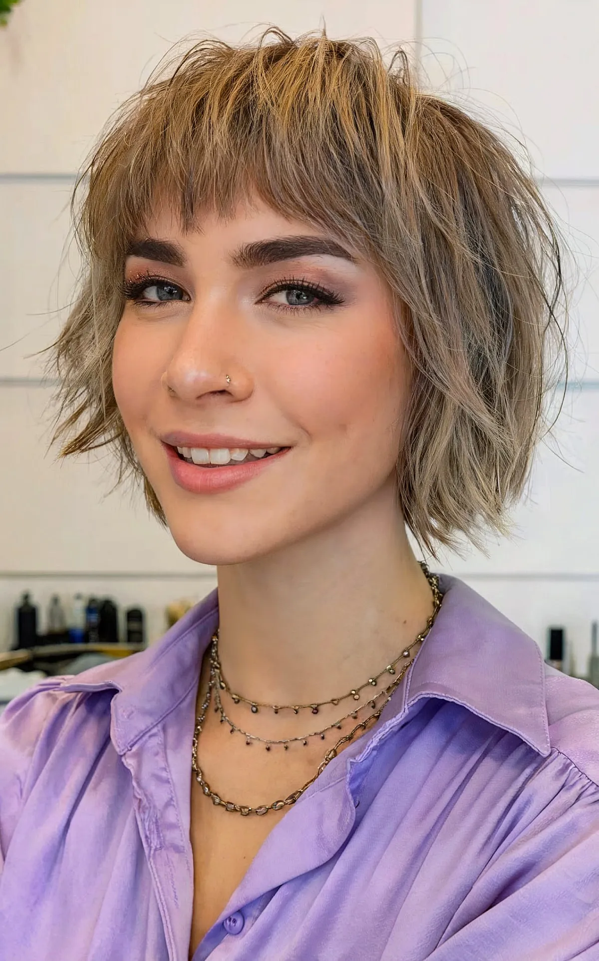 Chin-Length Shag with Straight Bangs for Fine Hair
